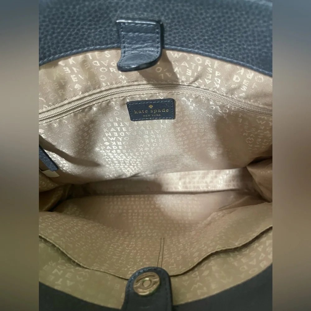 KATE SPADE Lynne Perri Lane Shoulder Bag Floral Perforated Leather Asphalt Blue